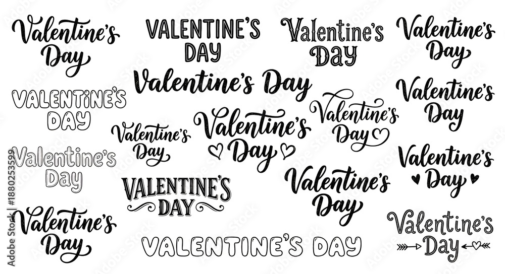 Fototapeta premium Hand Lettering Valentine's Day Typography Bundle featuring Various Calligraphy Styles and Script Fonts for Greeting Cards and Romantic Projects