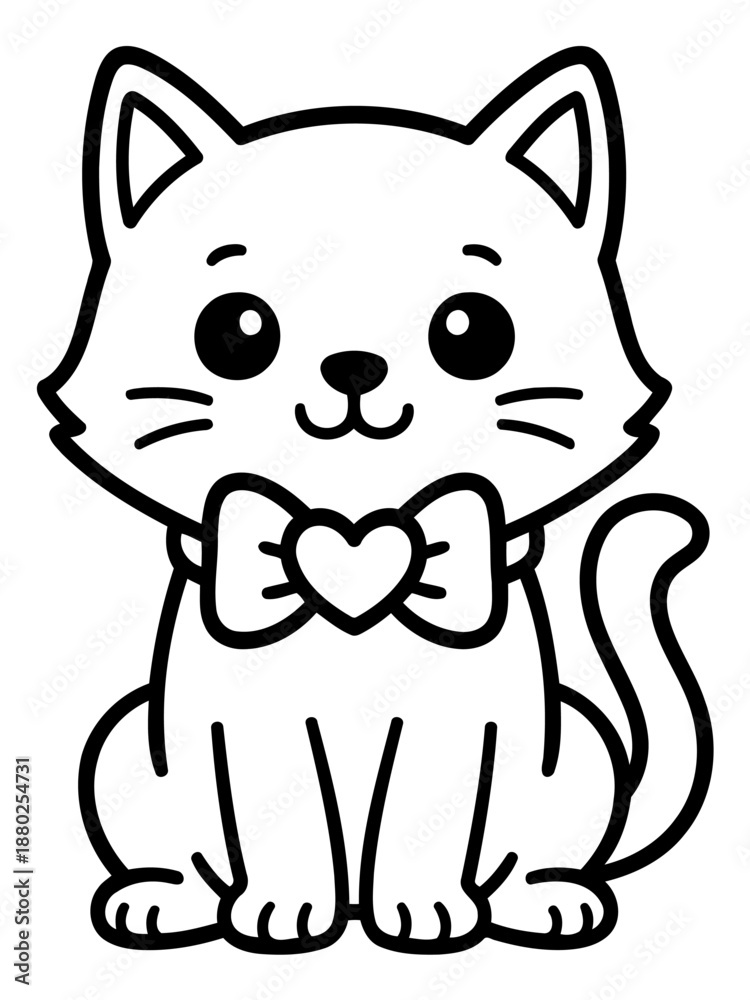 Obraz premium Adorable Cartoon Cat with Heart Bowtie: A charming cartoon cat with endearing eyes and a delightful heart-shaped bowtie, embodying sweetness and playful spirit.