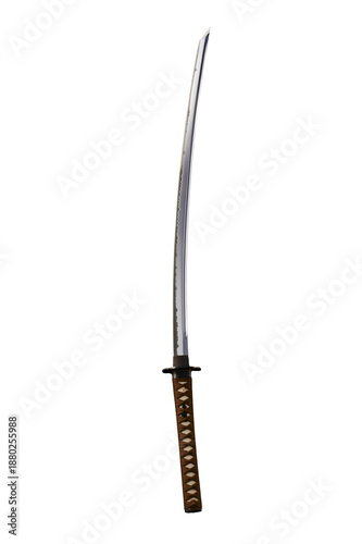 Authentic Japanese Katana Sword Blade Isolated on White Background