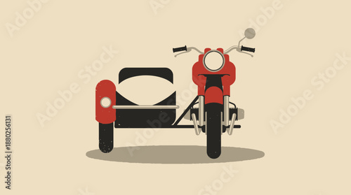 Vintage Red Motorcycle and Sidecar Illustration Graphic Art