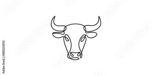 Continuous line art illustration of a bull head, minimalist design on a white background Vector, illustration