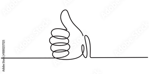 A continuous line art representation of a hand giving a positive thumbs-up signal Vector, illustration