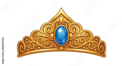 Elegant golden tiara with blue gemstone vector illustration