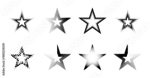 Halftone Star Shape Collection Vector Set
