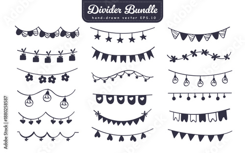 Doodle Divider Hanging Decoration Hand Drawn Decoration Set. Vector Illustration