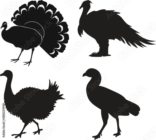 set of turkey vector silhouette.