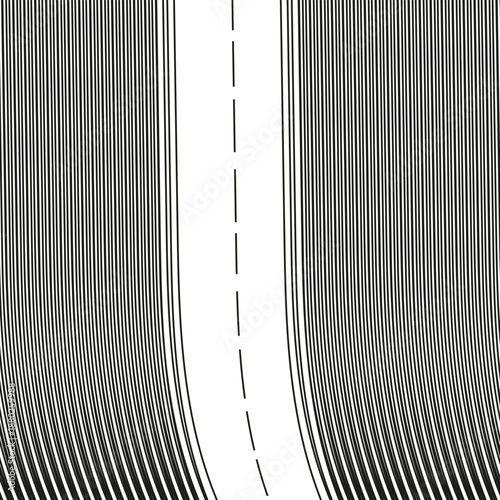 Striped vertical texture and road path with intermittent markings.
