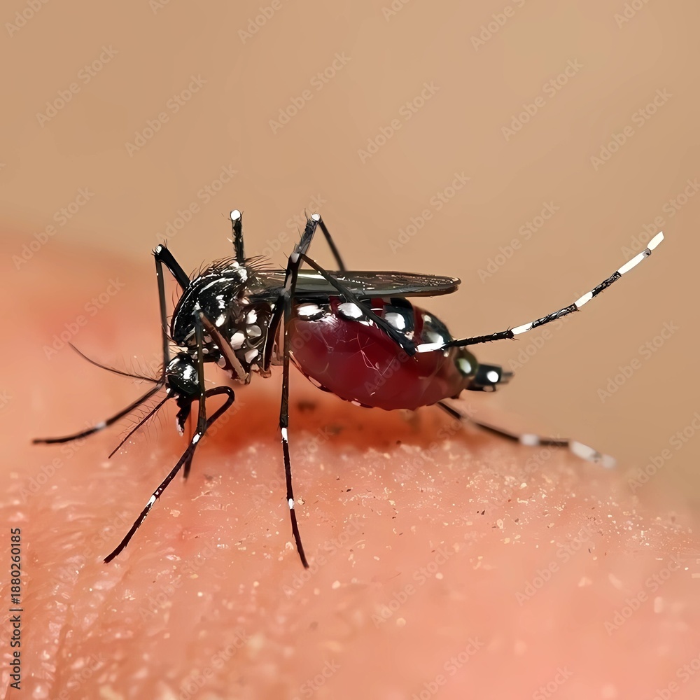 Fototapeta premium Close Up a Mosquito Sucking Human Blood,