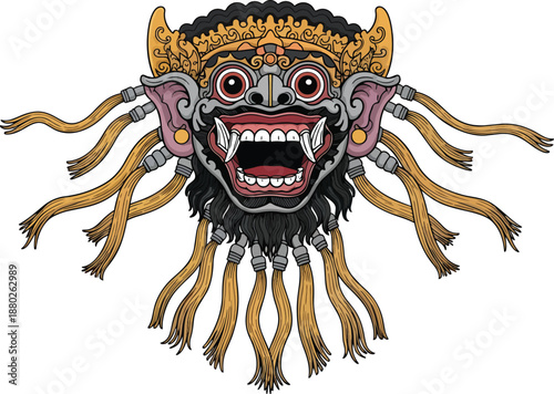 Traditional Balinese Mask with Sharp Teeth.