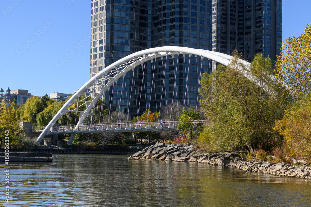 Fototapeta premium Humber Bay Arch Bridge spanning Humber River in Etobicoke, Toronto
