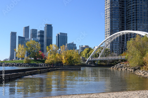 Canvas Print Etobicoke skyline reflecting autumn colors over the Mimico Creek