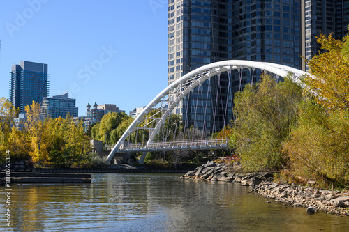 Photography Humber Bay Arch Bridge spanning river in Etobicoke Toronto during autumn