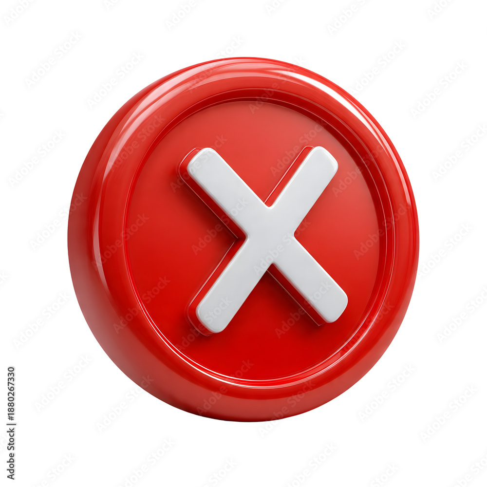 Fototapeta premium 3D rendered red cross button, Error cancel delete symbol mark