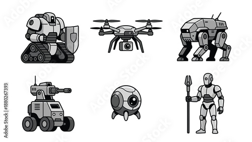 Robotic Unit Collection: Diverse Autonomous Machines Icon Set
