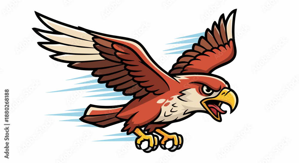 Obraz premium Cartoon Hawk Mascot with Fierce Expression and Dynamic Wing Spread.