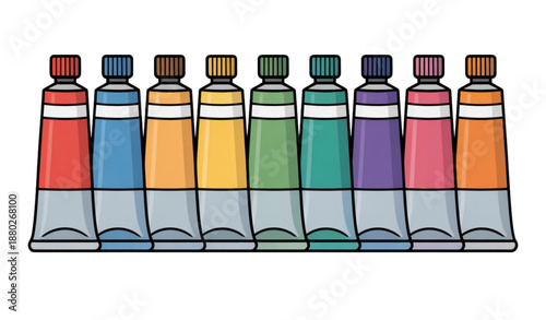Art paint tubes collection with multiple colors isolated on white background creative painting vector design