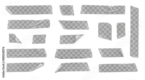 Set of 18 Transparent Adhesive Tape Strips Mockup