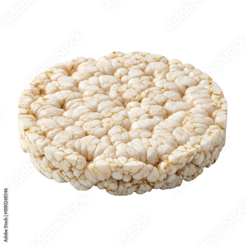 A single round rice cake isolated on a black background, showcasing its puffed texture