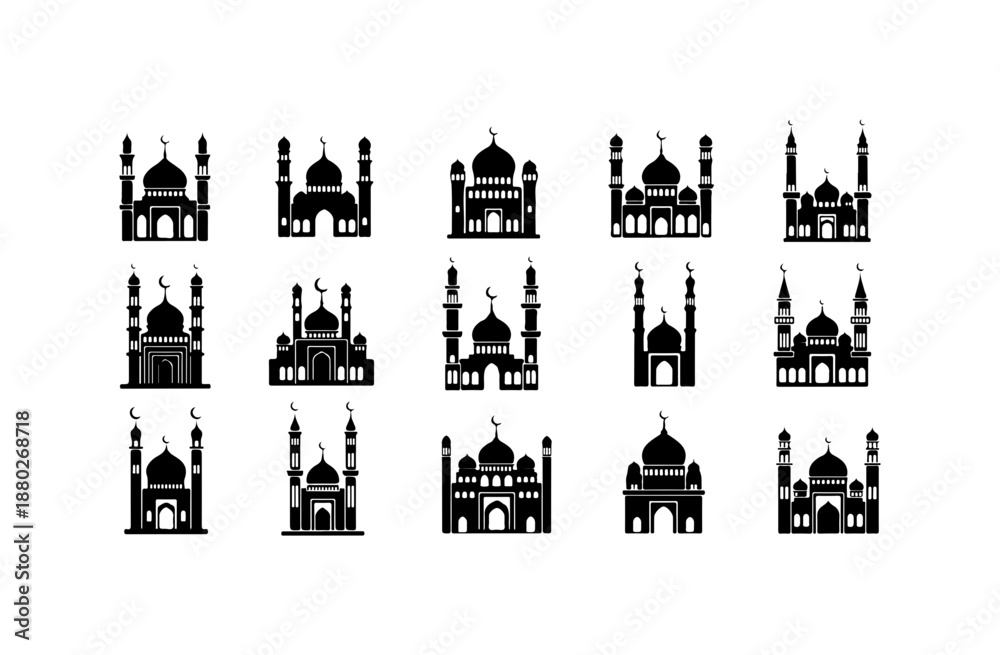Fototapeta premium Collection of Mosque Vector Icons