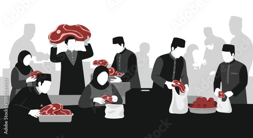 Muslim men purchasing meat at a market