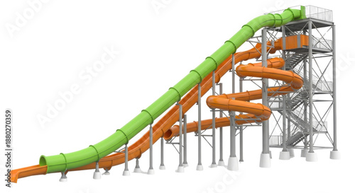 Green and Orange Water Park Water Slide Product Shot isolated PNG with Transparent Background