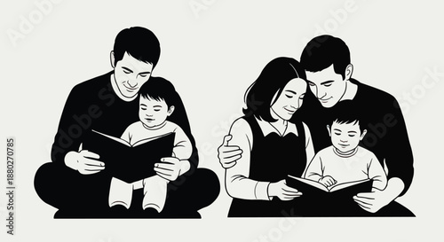 Family reading together at home, cozy moment