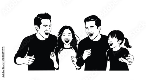 Happy family laughing together in black and white