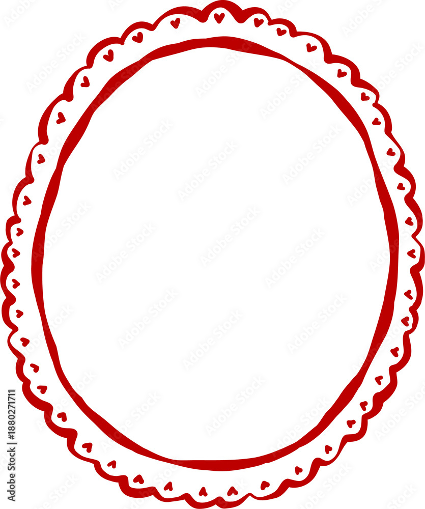 Fototapeta premium Whimsical oval vintage frame Outline with scalloped edge Playful Hand drawn