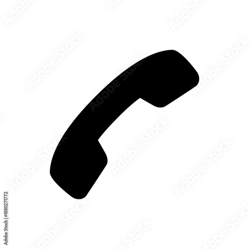 A simple black silhouette of a telephone handset on a white background