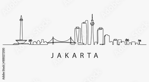Flat Design one line without breaking the Jakarta city.