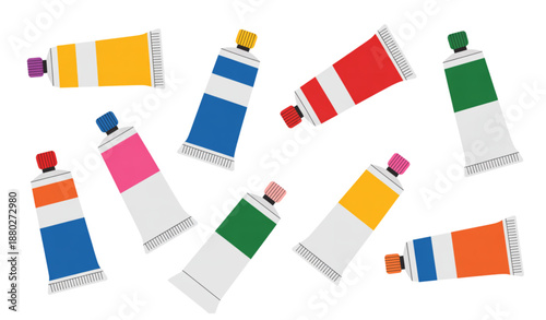 Bright Artistic Paint Tube Vector Collection Isolated on White