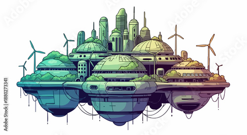 Futuristic Floating City with Sustainable Energy and Advanced Architecture.