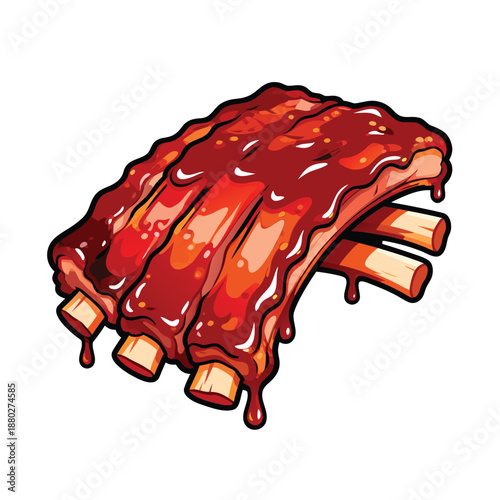 Delicious Barbecue Ribs with Sauce Illustration.