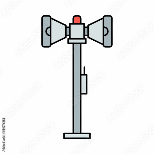Isolated flat vector of disaster warning siren, clean lines, flat design, white background.