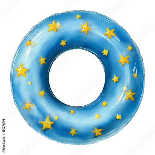 blue starry sky swim ring watercolor hand drawn png transparent background