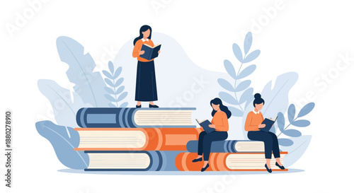 Back to school concept with students reading and learning together