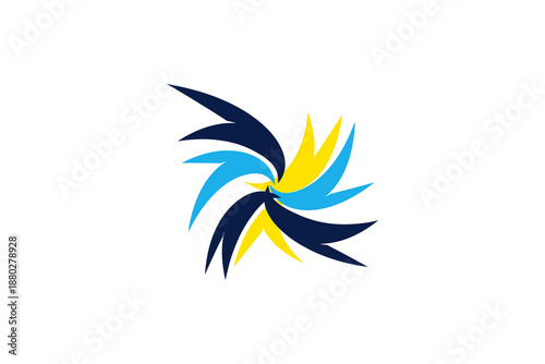 Abstract colorful pinwheel logo design element on white background.