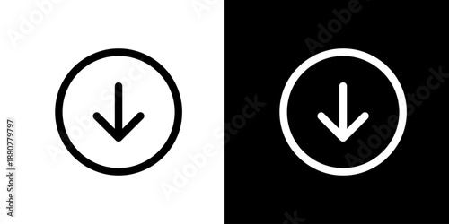 丸に下矢印・ダウンのシンプルアイコン（ベクター）