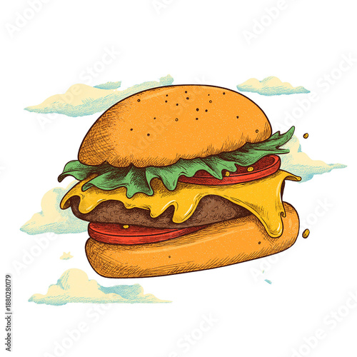 cheese burger with cloud background png transparent background