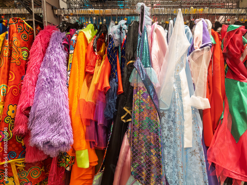 Colorful Carnival Costumes Displayed in Retail Store