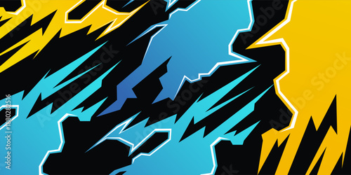 sports background, banner design in blue and black with pointed shapes and empty space. brush stroke pattern. illustration eps 10