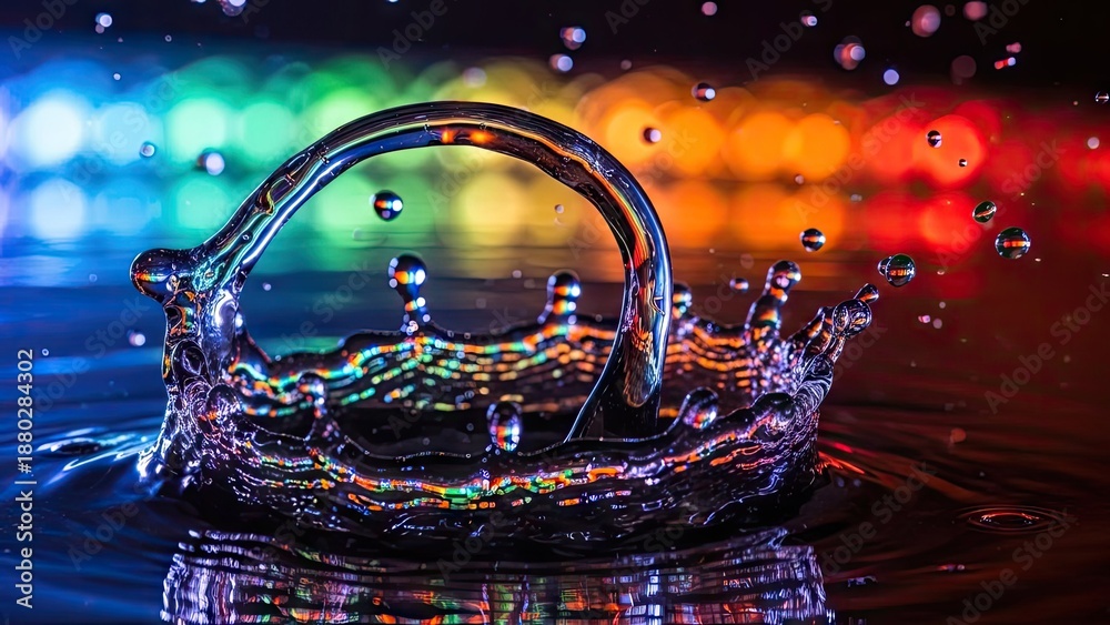 Naklejka premium Vibrant water splash with rainbow colors in background