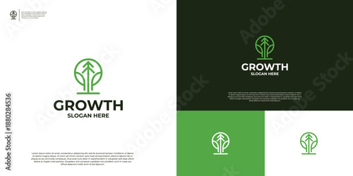 Growth up logo design with tree concept. Success financial management marketing logo design.Print