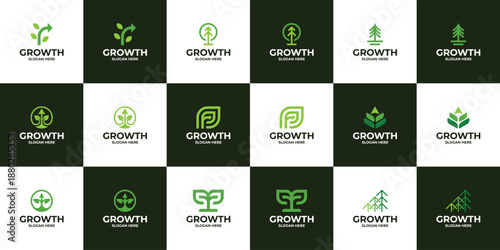 Set of Growth up logo design. Success financial management marketing logo design.
