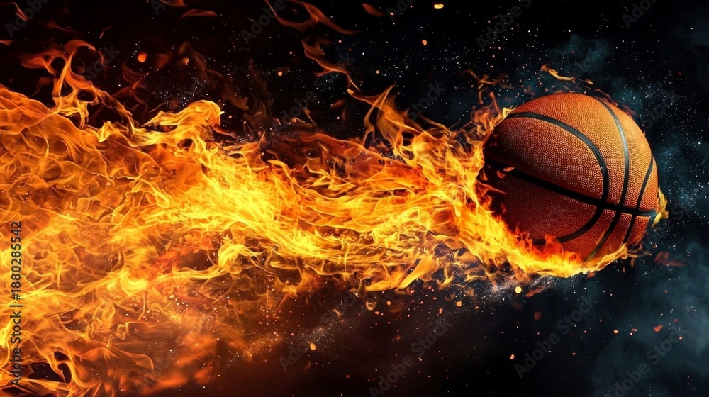 Fototapeta premium A striking image of a basketball engulfed in flames.