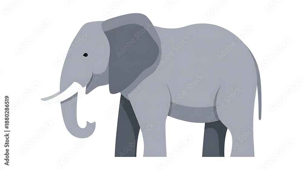 Fototapeta premium A gray elephant illustration with Whisk_ea277f493b3e751ac5241b59c406dddddr.png reference, showing a large mammal animal with trunk, tusk, and ears