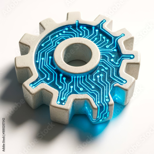 Blue Digital Gear with Circuit Board Pattern Automation 3D Icon