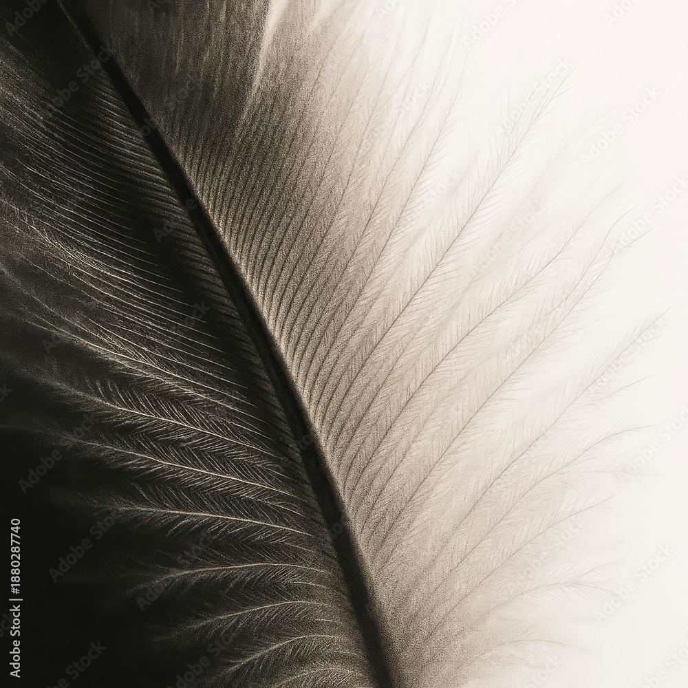Obraz premium Extreme Macro of Soft Black Feather Texture on White Background