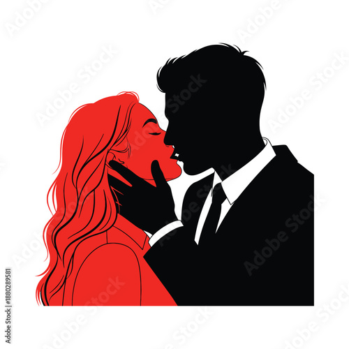 Valentines day man holding woman face while kissing in profile vector