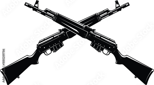 Crossed assault rifles silhouette illustration showing modern military firearms weapons icon isolated on white background combat defense security concept